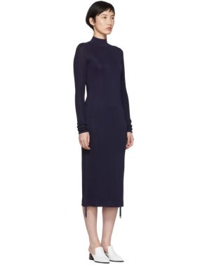 photo Navy Turtleneck Ruched Sides Dress by Carven - Image 2