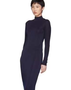 photo Navy Turtleneck Ruched Sides Dress by Carven - Image 4