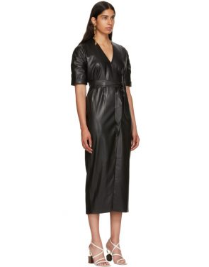 photo Black Vegan Leather Penelope Wrap Dress by Nanushka - Image 2