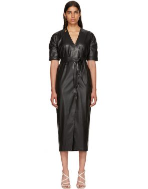 photo Black Vegan Leather Penelope Wrap Dress by Nanushka - Image 1
