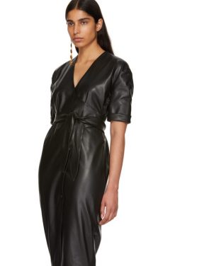 photo Black Vegan Leather Penelope Wrap Dress by Nanushka - Image 4