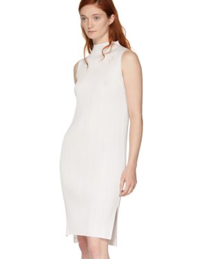 photo White Basics Pleated Sleeveless Dress by Pleats Please Issey Miyake - Image 4