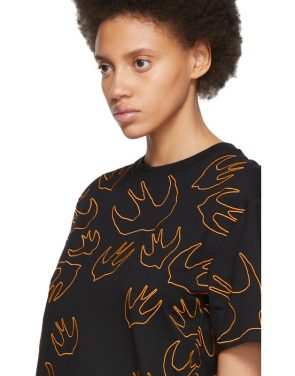 photo Black and Orange Embroidered Swallow Signature T-Shirt Dress by McQ Alexander McQueen - Image 4