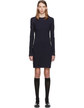 photo Navy Crepe Harness Short Dress by Helmut Lang - Image 1