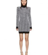 photo Black and White Tweed Houndstooth Long Sleeve Dress by Balmain - Image 1