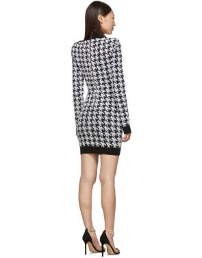 photo Black and White Tweed Houndstooth Long Sleeve Dress by Balmain - Image 3