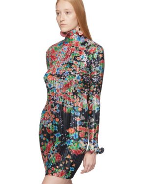photo Multicolor Flowers Pleated Long Sleeve Dress by Givenchy - Image 4