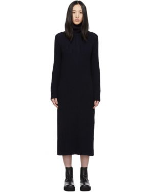 photo Navy Wool Side Button Turtleneck Dress by Marni - Image 1