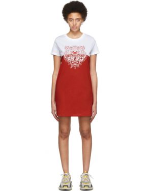 photo White and Red Limited Edition Colorblock Tiger Dress by Kenzo - Image 1