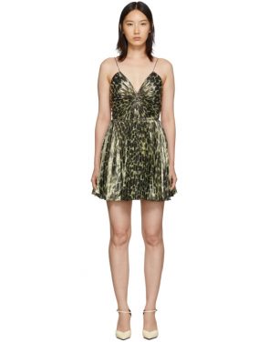 photo Gold Leopard Metallic Pleated Short Dress by Saint Laurent - Image 1