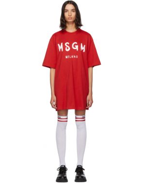 photo Red Paint Brushed Logo T-Shirt Dress by MSGM - Image 1