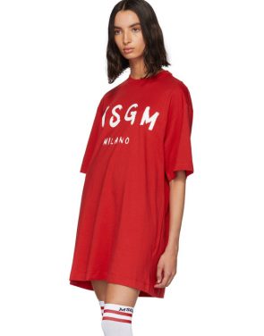 photo Red Paint Brushed Logo T-Shirt Dress by MSGM - Image 4