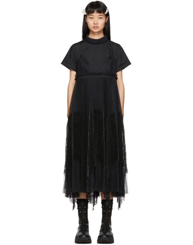 photo Black Lace Shirting Dress by Sacai - Image 1
