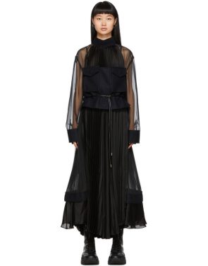 photo Black Pleated Chiffon Dress by Sacai - Image 1