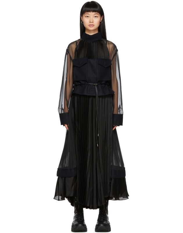 photo Black Pleated Chiffon Dress by Sacai - Image 1