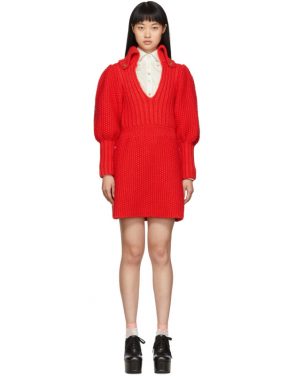 photo Red Knit V-Neck Dress by Gucci - Image 1