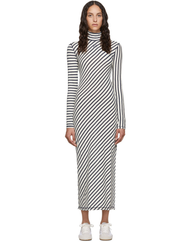 photo Navy and White Stripe Jersey High Neck Dress by Loewe - Image 1